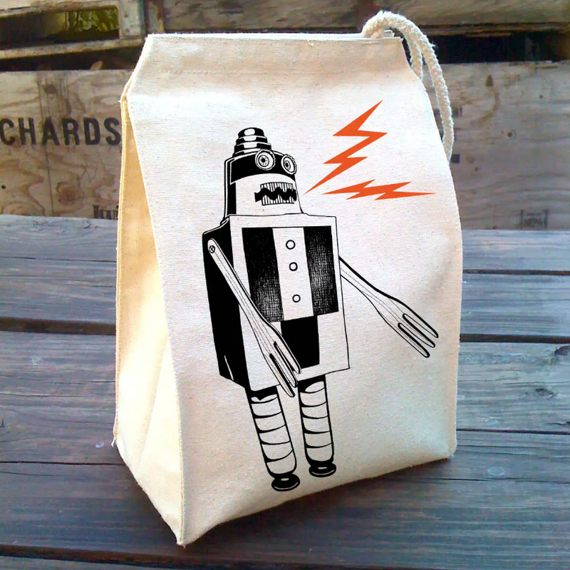 Little Lark Recycled Cotton Robot Lunch Bag